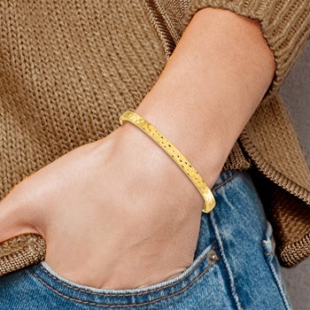 Chisel Stainless Steel Polished and Hammered Yellow IP-plated Bangle — alternate view