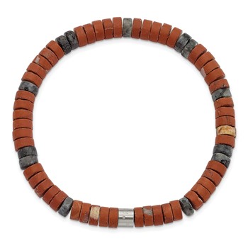 Chisel Stainless Steel Brushed Red Stone and Black Spectrolite Beaded Stretch Bracelet — alternate view