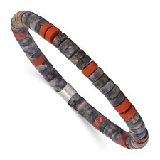 Image of Chisel Stainless Steel Brushed Spectrolite and Red Natural Stone Beaded Stretch Bracelet
