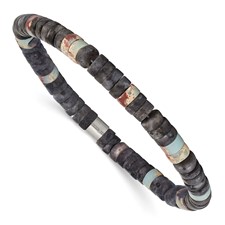 Image of Chisel Stainless Steel Brushed Shoushan and Black Spectrolite Beaded Stretch Bracelet