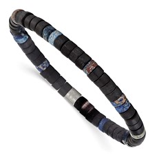 Image of Chisel Stainless Steel Brushed Blue Sediment and Black Agate Beaded Stretch Bracelet