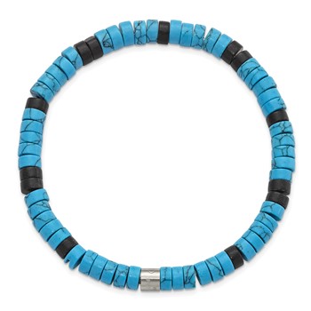 Chisel Stainless Steel Brushed Howlite and Black Agate Beaded Stretch Bracelet — alternate view