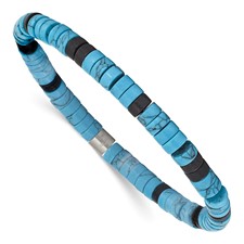 Image of Chisel Stainless Steel Brushed Howlite and Black Agate Beaded Stretch Bracelet