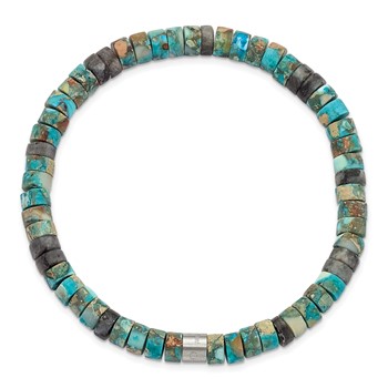 Chisel Stainless Steel Brushed Blue Sediment and Black Spectrolite Beaded Stretch Bracelet — alternate view