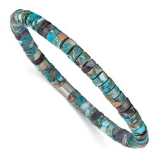 Image of Chisel Stainless Steel Brushed Blue Sediment and Black Spectrolite Beaded Stretch Bracelet