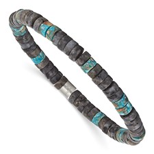 Image of Chisel Stainless Steel Brushed Blue Sediment and Black Spectrolite Beaded Stretch Bracelet