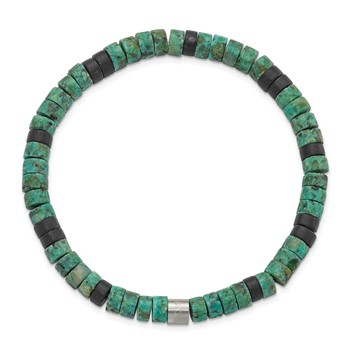 Chisel Stainless Steel Brushed Green Sediment and Black Agate Beaded Stretch Bracelet — alternate view