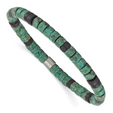 Image of Chisel Stainless Steel Brushed Green Sediment and Black Agate Beaded Stretch Bracelet