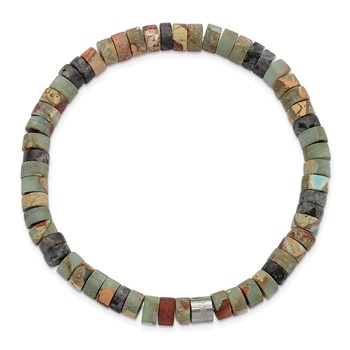 Chisel Stainless Steel Brushed Shoushan and Black Spectrolite Beaded Stretch Bracelet — alternate view