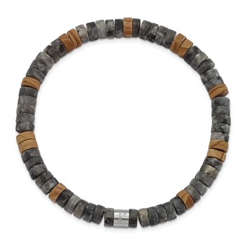 Chisel Stainless Steel Brushed Black Spectrolite and Grain Stone Beaded Stretch Bracelet — alternate view