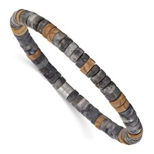 Image of Chisel Stainless Steel Brushed Black Spectrolite and Grain Stone Beaded Stretch Bracelet