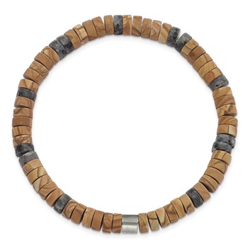 Chisel Stainless Steel Grain Stone and Black Spectrolite Beaded Stretch Bracelet — alternate view