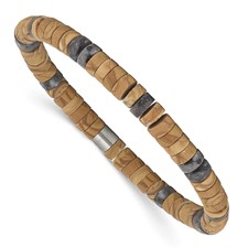 Image of Chisel Stainless Steel Grain Stone and Black Spectrolite Beaded Stretch Bracelet