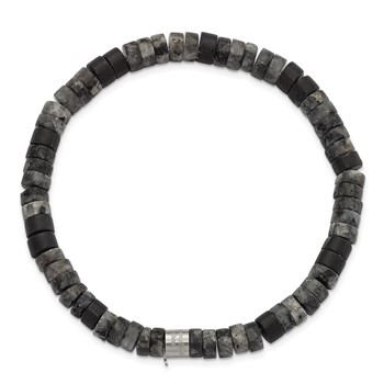 Chisel Stainless Steel Brushed Spectrolite and Black Agate Beaded Stretch Bracelet — alternate view