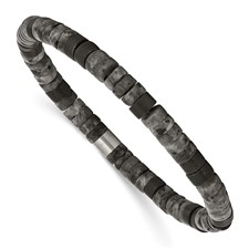 Image of Chisel Stainless Steel Brushed Spectrolite and Black Agate Beaded Stretch Bracelet