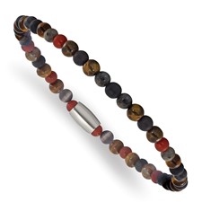 Image of "Chisel Stainless Steel Polished 5mm Spectrolite, Agate and Tiger's Eye Beaded Stretch Bracelet"