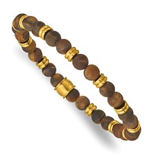 Image of Chisel Stainless Steel Brushed Yellow IP-plated 6.5mm Tiger's Eye Beaded Stretch Bracelet