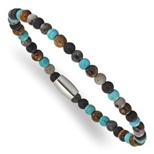 Image of "Chisel Stainless Steel Polished 5mm Spectrolite, Agate, Tiger's Eye and Howlite Beaded Stretch Bracelet"