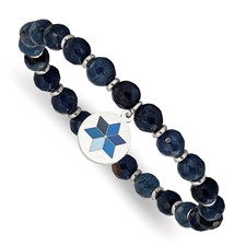 Image of Chisel Stainless Steel Polished Enameled Flower Charm 6mm Blue Jade Beaded Stretch Bracelet