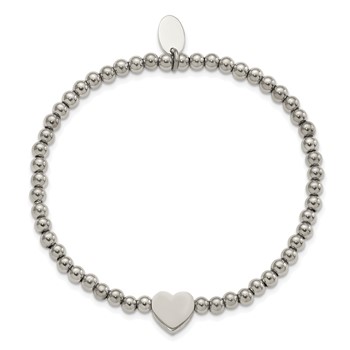 Chisel Stainless Steel Polished Heart 4mm Beaded Stretch Bracelet — alternate view