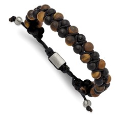 Image of Chisel Stainless Steel Brushed Tiger's Eye and Black Agate Black Nylon Adjustable Bracelet