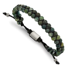 Image of Chisel Stainless Steel Brushed Green Agate Black Nylon Adjustable Bracelet