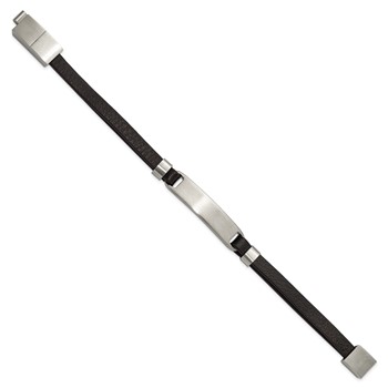 Chisel Stainless Steel Brushed Black Leather 8 inch ID Bracelet with .5 inch Extension — alternate view