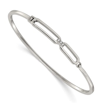 Chisel Stainless Steel Polished with Crystals 6.5 inch Hinged Bangle