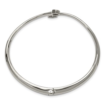 Chisel Stainless Steel Polished with Crystals 6.75 inch Hinged Cuff Bangle — alternate view