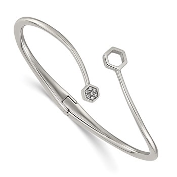 Chisel Stainless Steel Polished with Crystals 6.75 inch Hinged Cuff Bangle