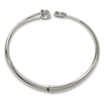 Chisel Stainless Steel Polished with Crystals 6.75 inch Hinged Cuff Bangle — alternate view