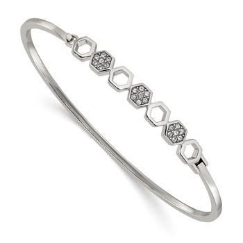 Chisel Stainless Steel Polished with Crystals Hexagons 6.5 inch Hinged Bangle