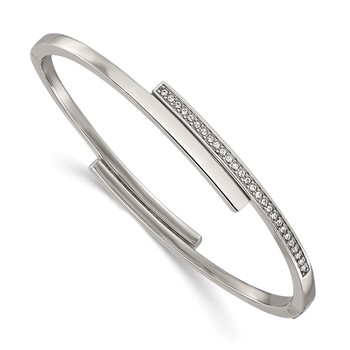 Chisel Stainless Steel Polished with Crystals 6.75 inch Hinged Bangle