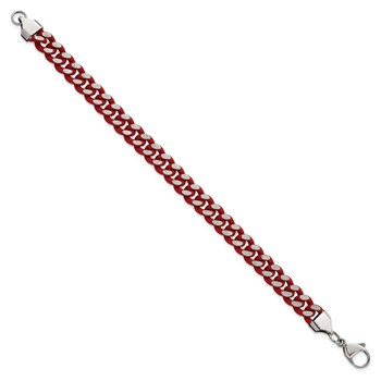 Chisel Stainless Steel Polished with Red Enamel and Rubber Coating 9mm 8.5 inch Curb Chain Bracelet — alternate view