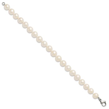 Chisel Stainless Steel Polished 9-10mm Hand Knotted White Round Freshwater Cultured Pearl 8 inch Bracelet — alternate view