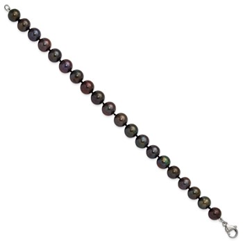 Chisel Stainless Steel Polished 9-10mm Hand Knotted Black Round Freshwater Cultured Pearl 8 inch Bracelet — alternate view