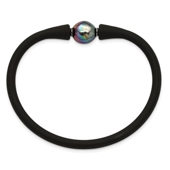 Chisel Stainless Steel Polished 9-10mm Black Baroque Freshwater Cultured Pearl on Black Silicone 6.75 inch Bracelet — alternate view