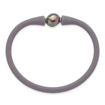 Chisel Stainless Steel Polished 9-10mm Black Baroque Freshwater Cultured Pearl on Mauve/Grey Silicone 6.75 inch Bracelet — alternate view