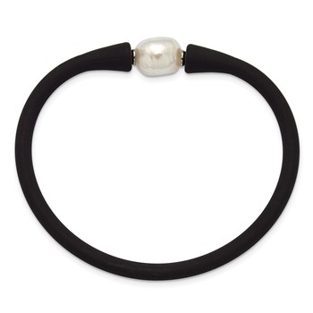 Chisel Stainless Steel Polished 9-10mm White Baroque Freshwater Cultured Pearl on Black Silicone 6.75 inch Bracelet — alternate view