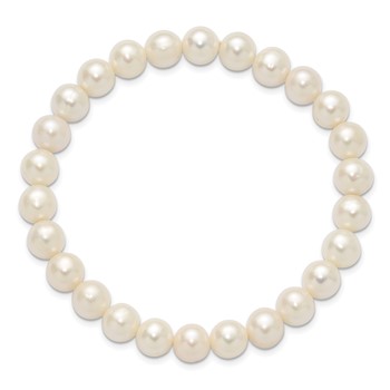 Chisel 8-9mm White Round Freshwater Cultured Pearl 7.25 inch Stretch Bracelet — alternate view