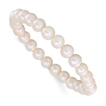 Chisel 8-9mm White Round Freshwater Cultured Pearl 7.25 inch Stretch Bracelet