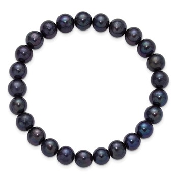 Chisel 8-9mm Black Round Freshwater Cultured Pearl 7 inch Stretch Bracelet — alternate view