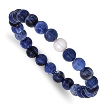 Image of Chisel 8-9mm Lapis and White Freshwater Cultured Pearl Beaded 7.25 inch Stretch Bracelet