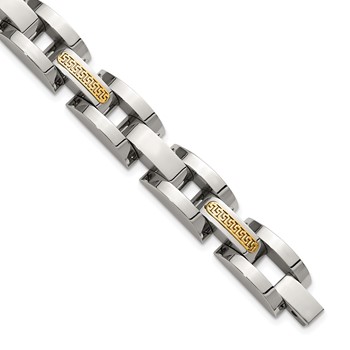 Chisel Stainless Steel Polished with 14K Gold Accent 8.25 inch Link Bracelet