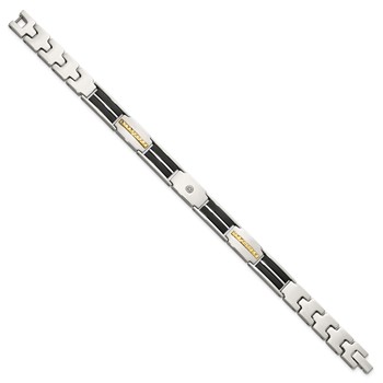 Chisel Stainless Steel Polished with Diamond-cut 14K Gold Accent and 1/20ct. Diamond with Black Enamel 8 inch Bracelet — alternate view