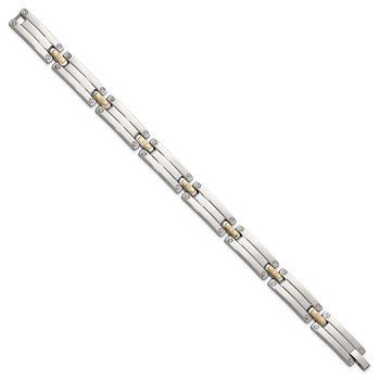 Chisel Stainless Steel Polished with 14K Gold Accent and 1/15ct. Diamond 8.5 inch Link Bracelet — alternate view