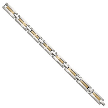 Chisel Stainless Steel Polished with 14K Gold Accent Basket Weave Pattern 8.5 inch Link Bracelet — alternate view