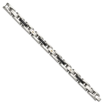 Chisel Stainless Steel Polished with 14K Gold Accent and 1/20ct. Diamond and Onyx 8.25 inch Link Bracelet — alternate view