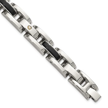 Chisel Stainless Steel Polished with 14K Gold Accent and 1/20ct. Diamond and Onyx 8.25 inch Link Bracelet