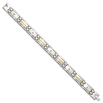 Chisel Stainless Steel Polished with Diamond-cut 14K Gold Accent and .03ct. Diamond 8.75 inch Link Bracelet — alternate view